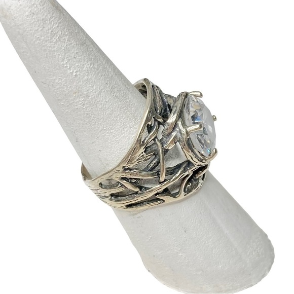 RARE Sterling Silver 925 Woven Branch Nest & Crystal CZ Boho Cocktail Ring 7 - Picture 7 of 14